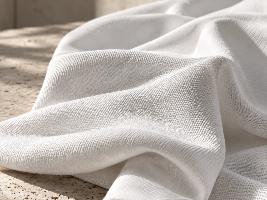 Fine white single-jersey fabric in soft folds